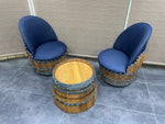 Juego de mesa de centro redonda con forma de barril de vino y 2 sillas - Muebles rústicos de barril de whisky - Roble macizo hecho a mano - Envío gratuito
