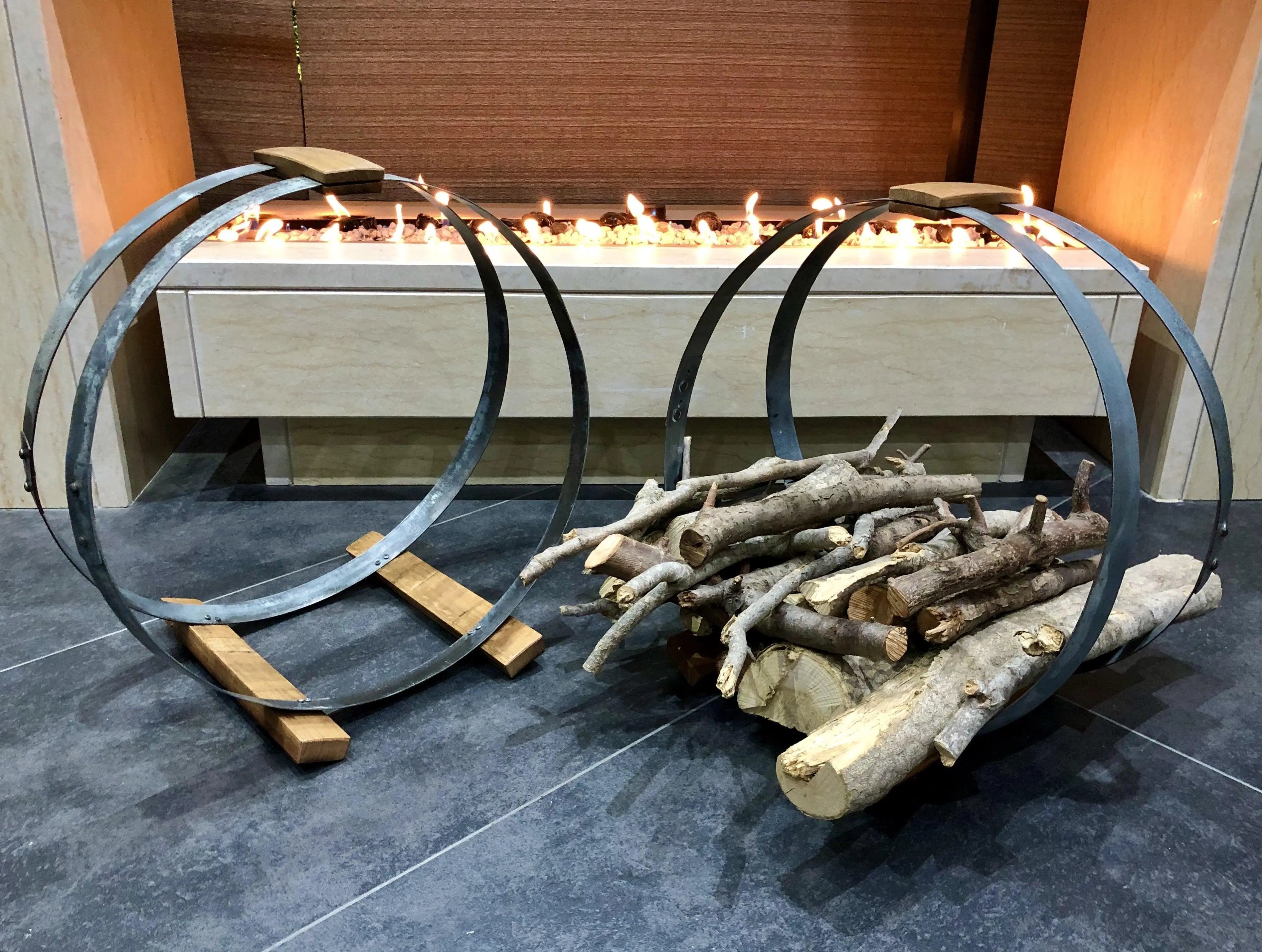 Cesta de madera para barril de vino (paquete de 2) - Muebles y regalos rústicos para barriles de vino - Accesorios para barriles de whisky