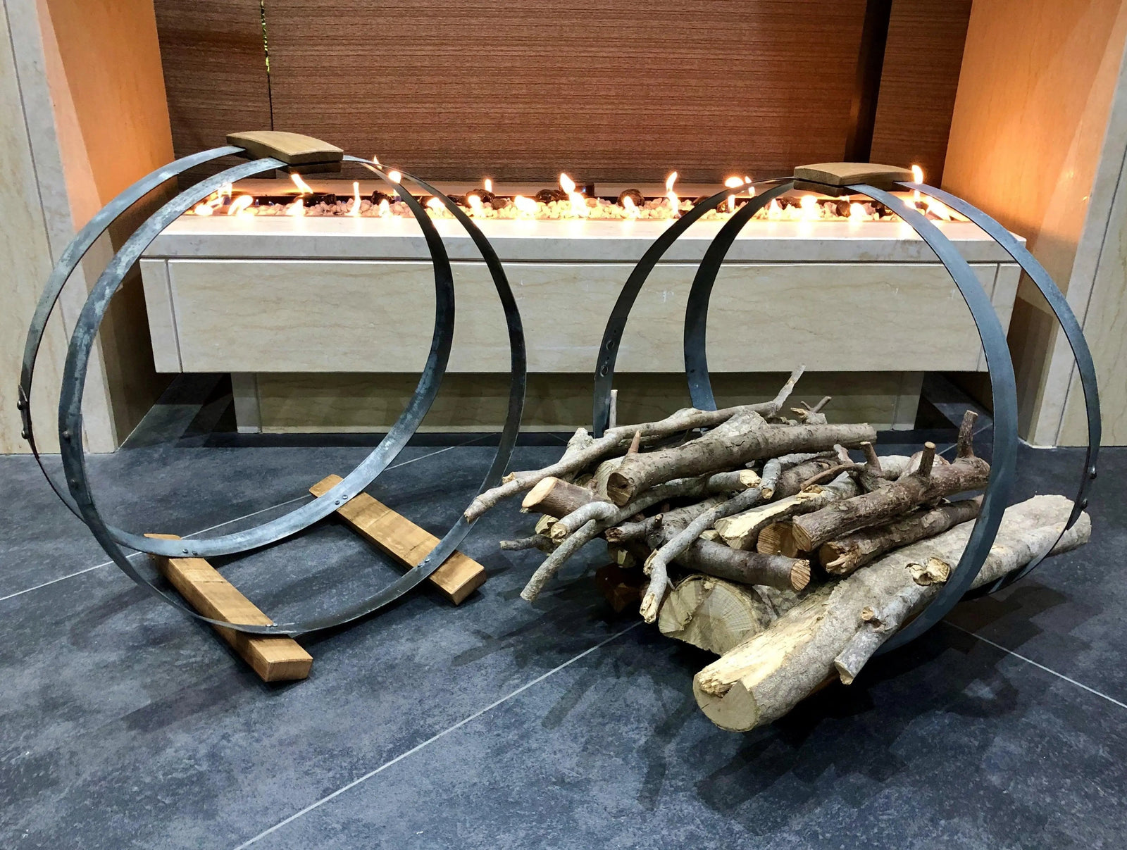 Cesta de madera para barril de vino (paquete de 2) - Muebles y regalos rústicos para barriles de vino - Accesorios para barriles de whisky