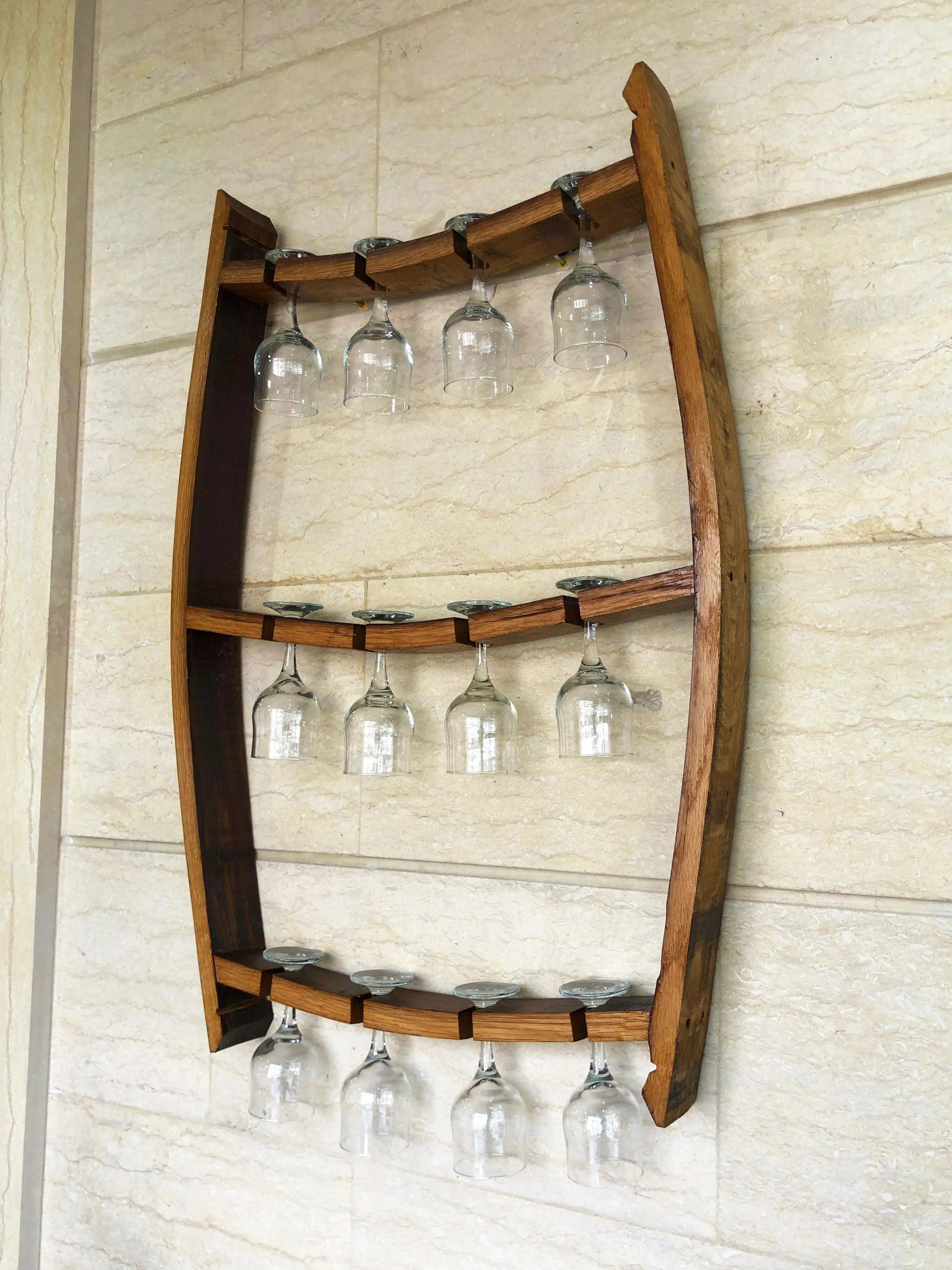 Juego de botelleros de pared para barriles de vino - Paquete de 2 botelleros y expositores de copas - Decoración perfecta para los amantes del vino