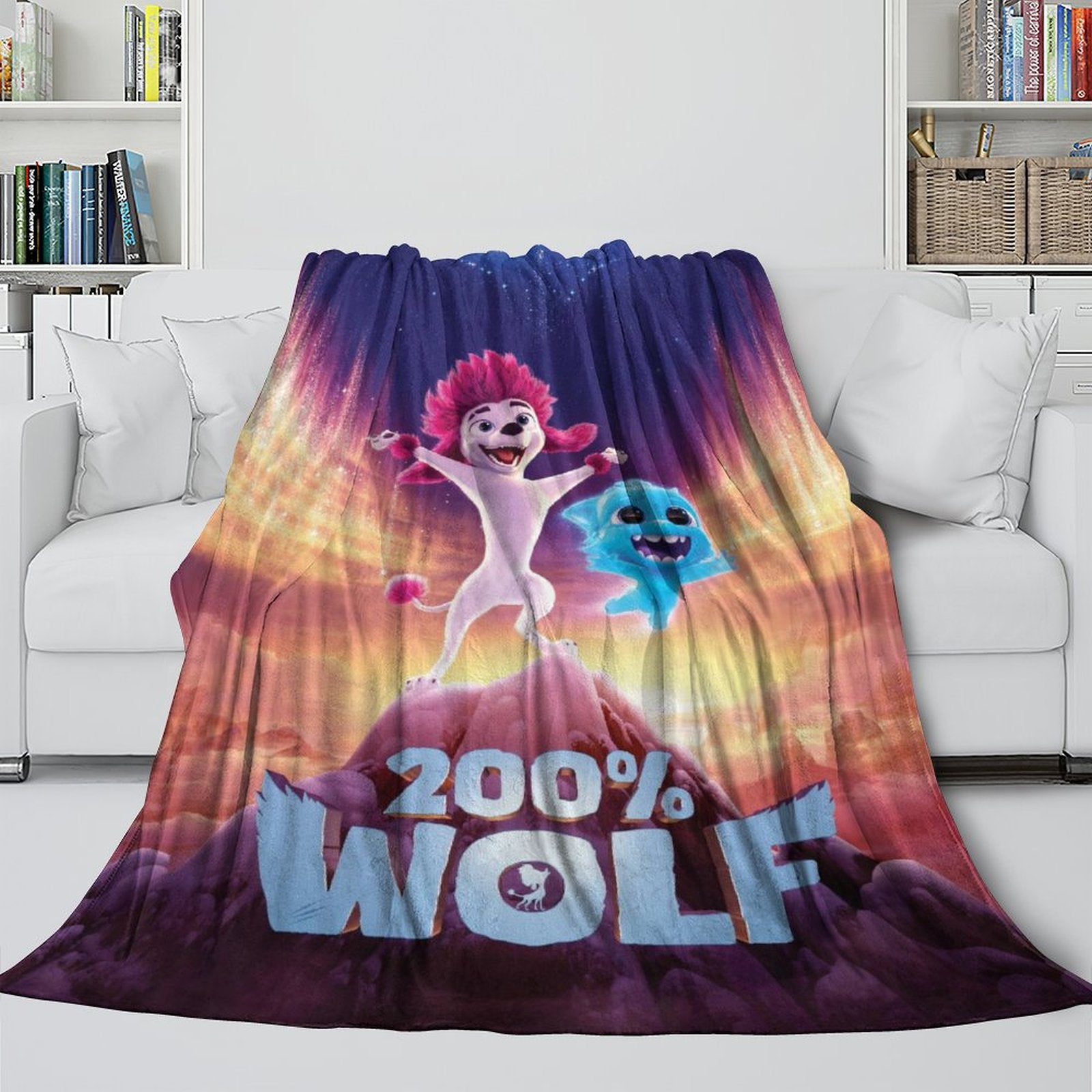 Manta de franela polar 200 % con diseño de lobo para decoración de habitación