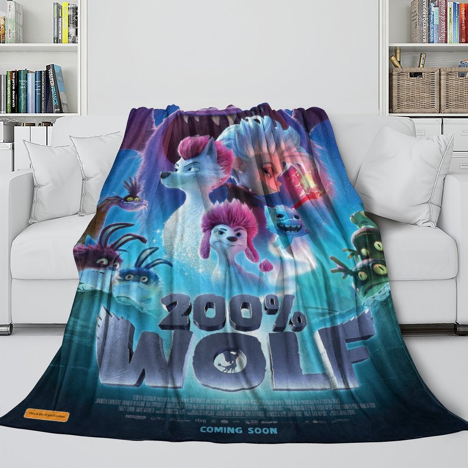 Manta de franela polar 200 % con diseño de lobo para decoración de habitación