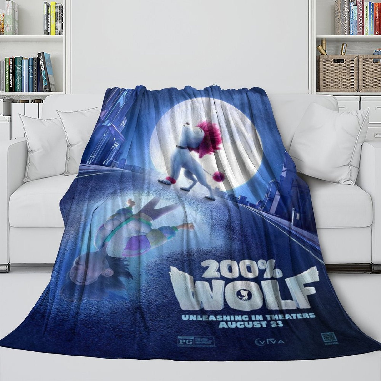 Manta de franela polar 200 % con diseño de lobo para decoración de habitación