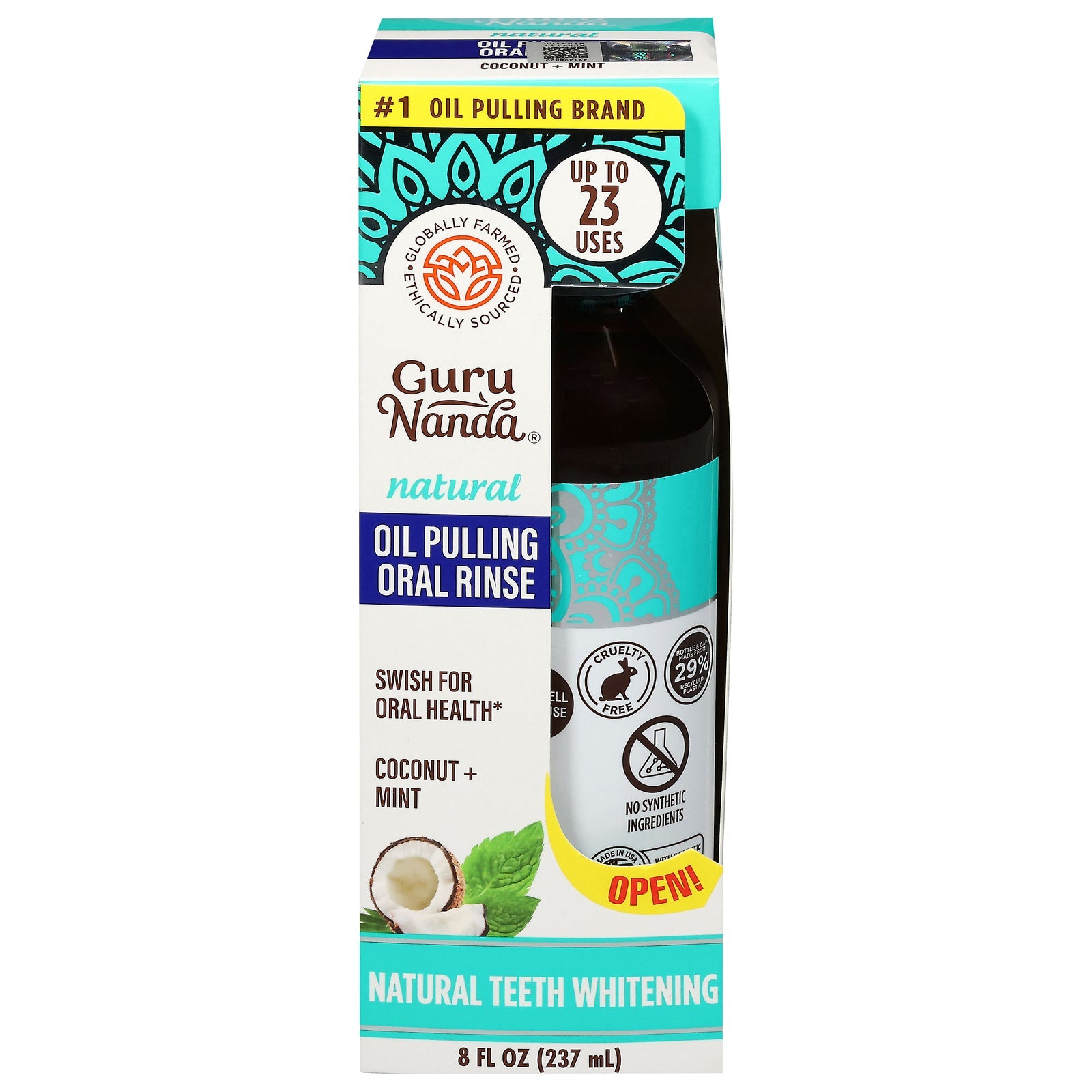 Aceite de coco y menta Gurunanda para enjuague bucal - 225 ml - Enjuague bucal desintoxicante natural