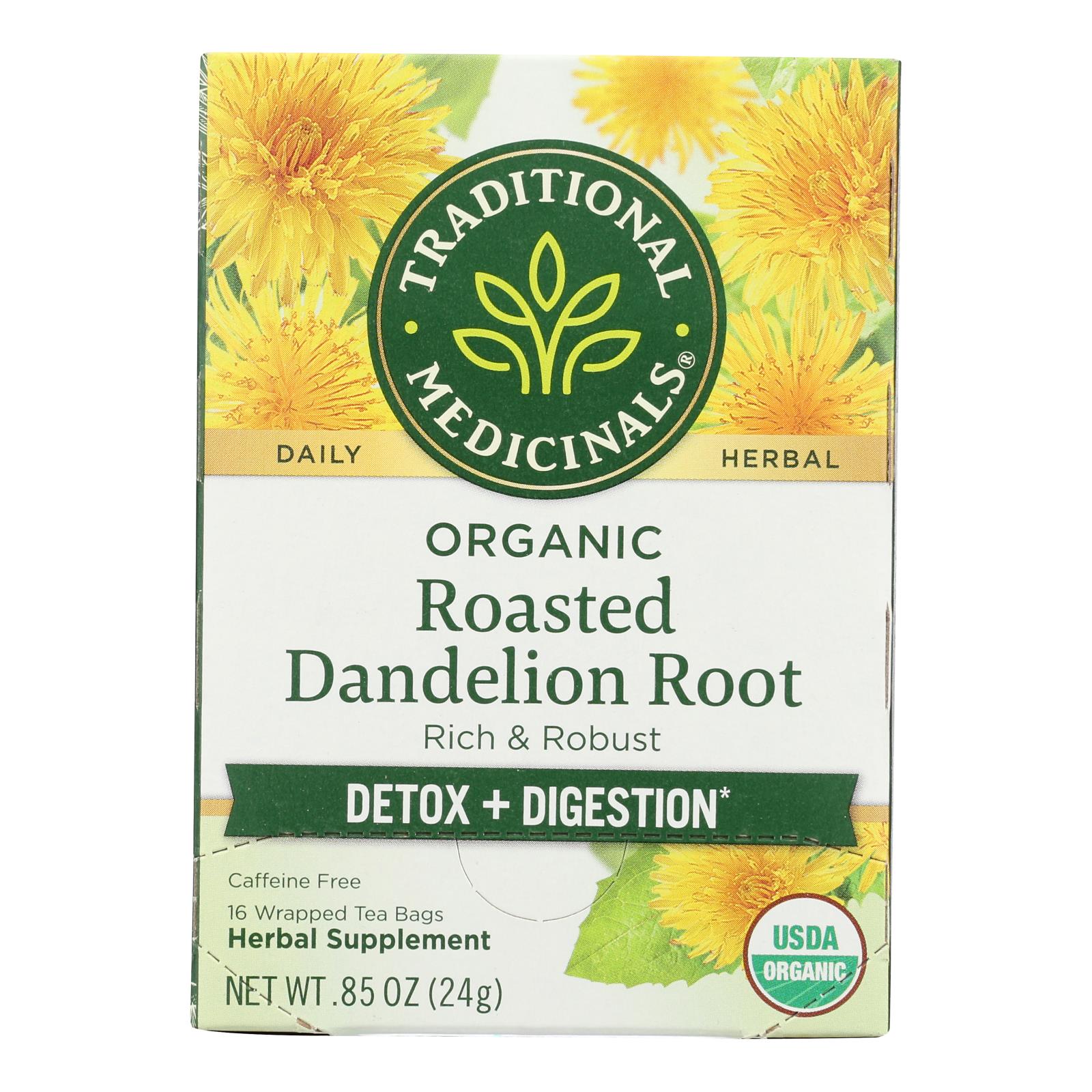 Té orgánico de raíz de diente de león tostado de Traditional Medicinals - Sin cafeína - 16 bolsitas | Desintoxicación y apoyo hepático