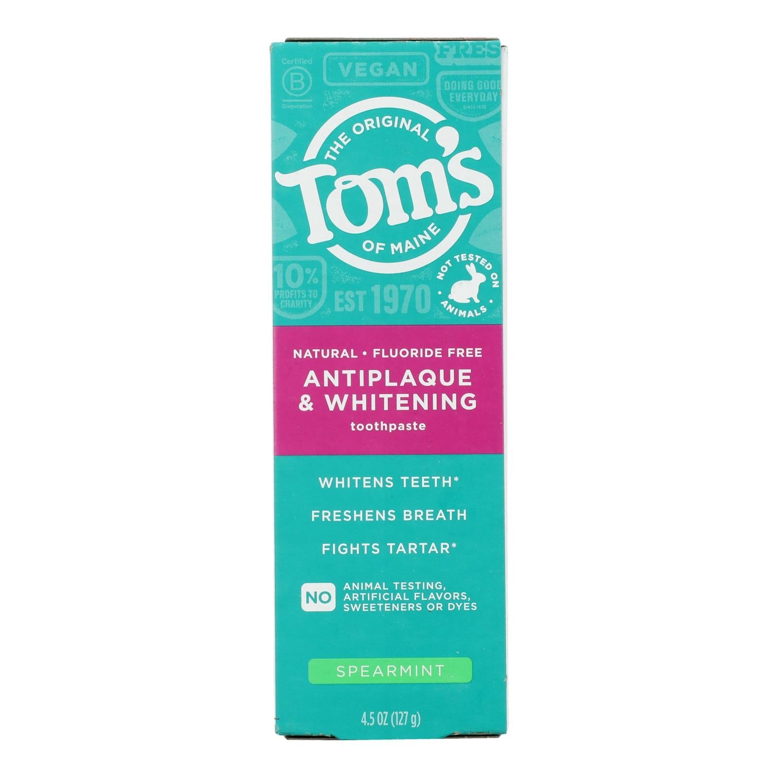 Pasta dental blanqueadora Tom's of Maine - Menta verde - 6 x 4.5 oz - Sin flúor
