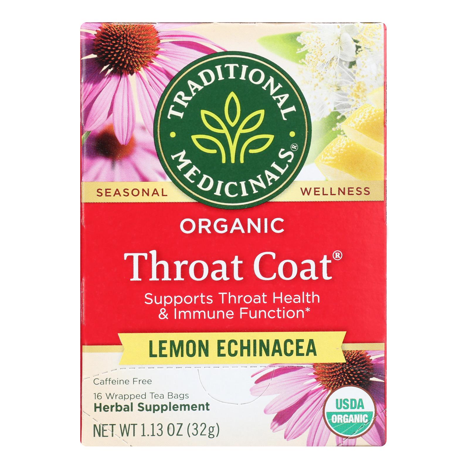 Té orgánico de limón y equinácea para la garganta de Traditional Medicinals - Sin cafeína - 16 bolsitas