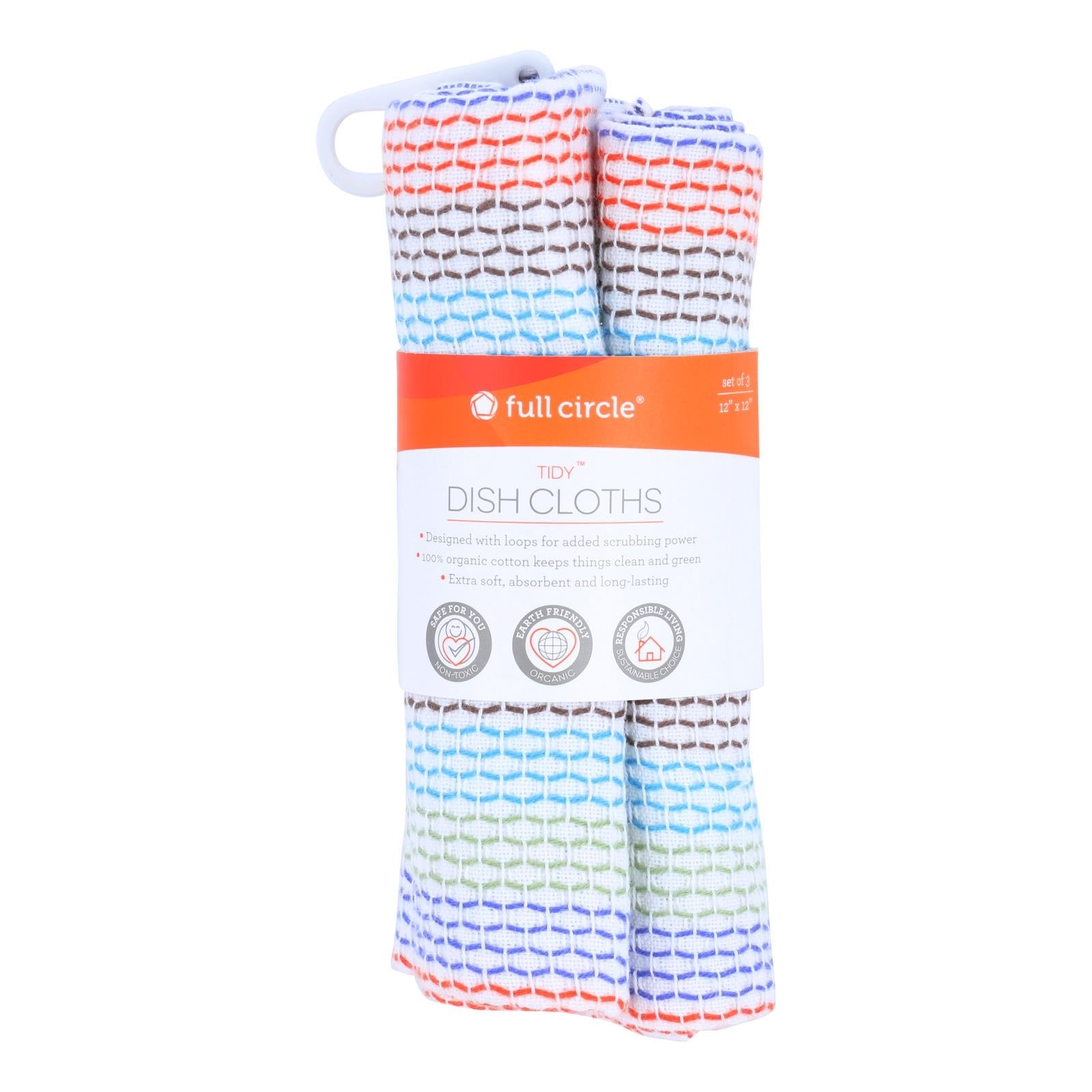 Full Circle Home Tidy Dish Cloths 3-Pack - 12x12 Inch - Absorbent & Eco-Friendly