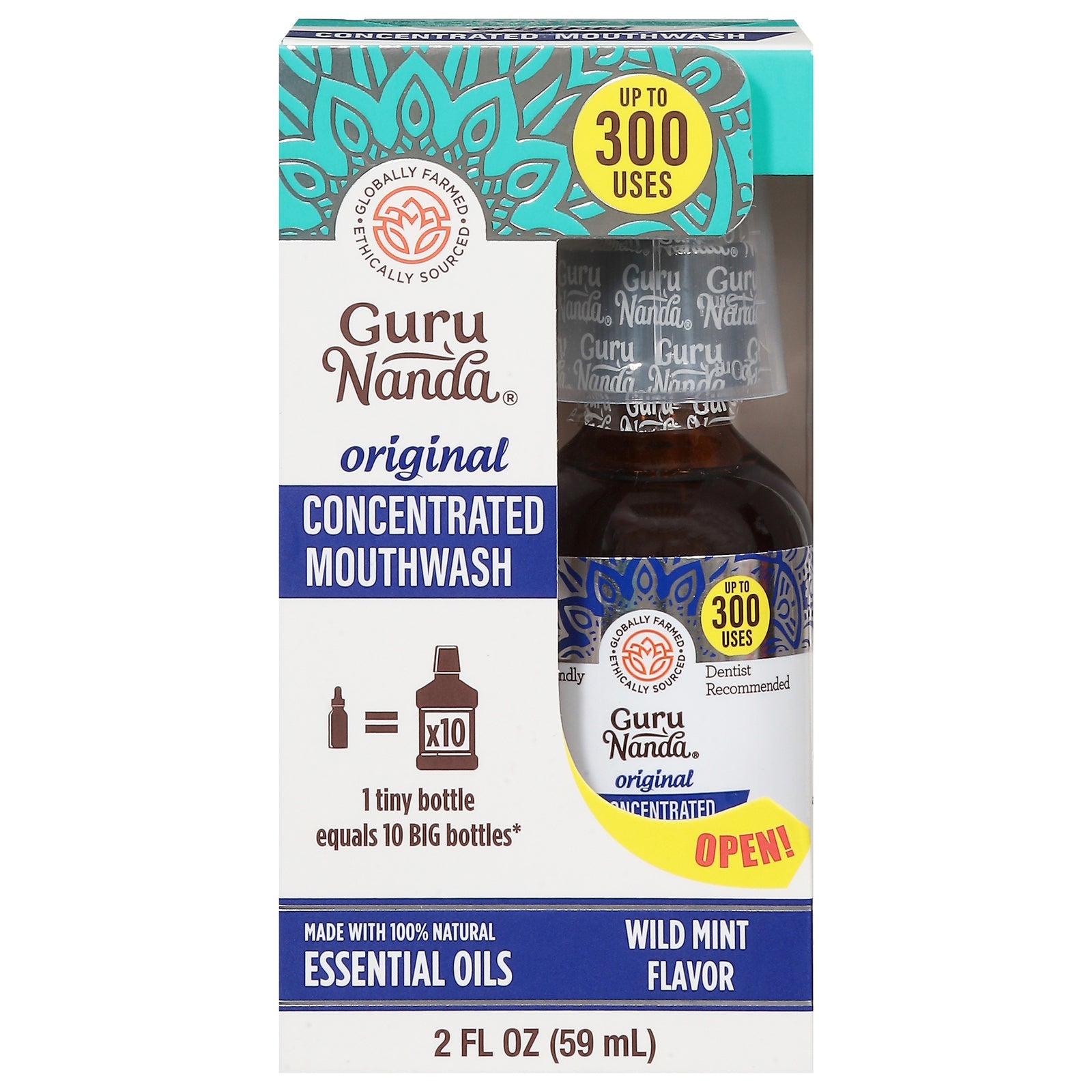 Enjuague bucal concentrado Gurunanda de menta silvestre - 2 oz - Tamaño de viaje