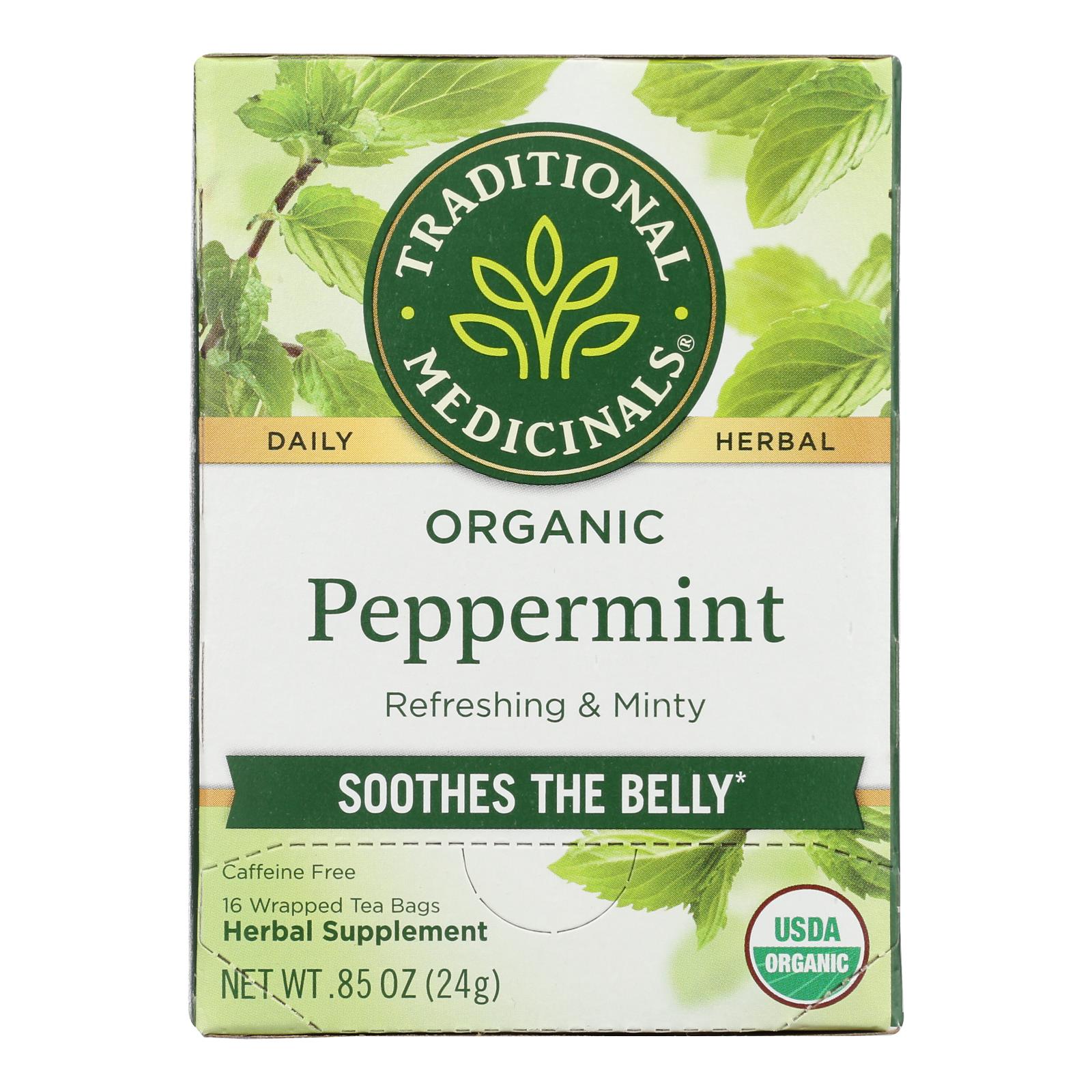 Té de menta orgánico de Traditional Medicinals - Facilita la digestión, sin cafeína - 16 bolsitas