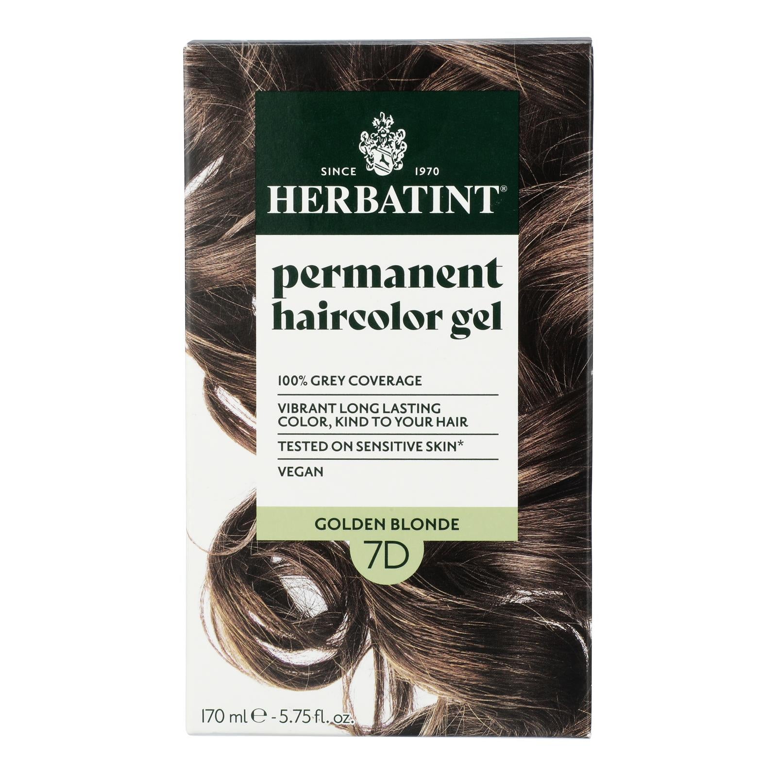Tinte para cabello rubio dorado Herbatint 7D - Natural y permanente - 150 ml