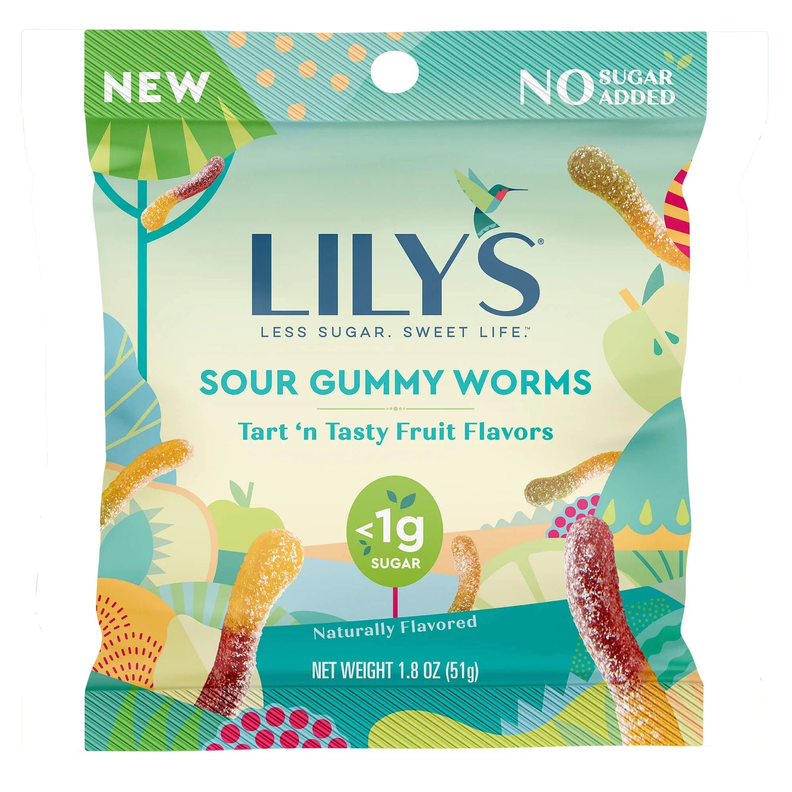 Gusanos de goma de frutas ácidas de Lily, 50 g (paquete de 12)