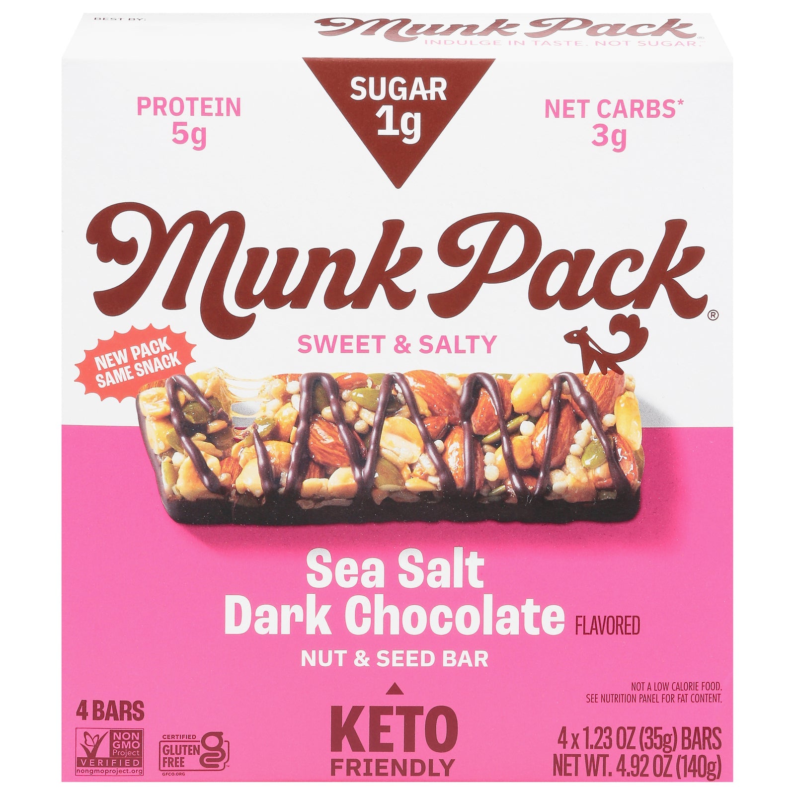 Barra Keto de Nueces y Semillas Munk Pack, Chocolate Negro con Sal Marina, 6 Barras - 34 g cada una