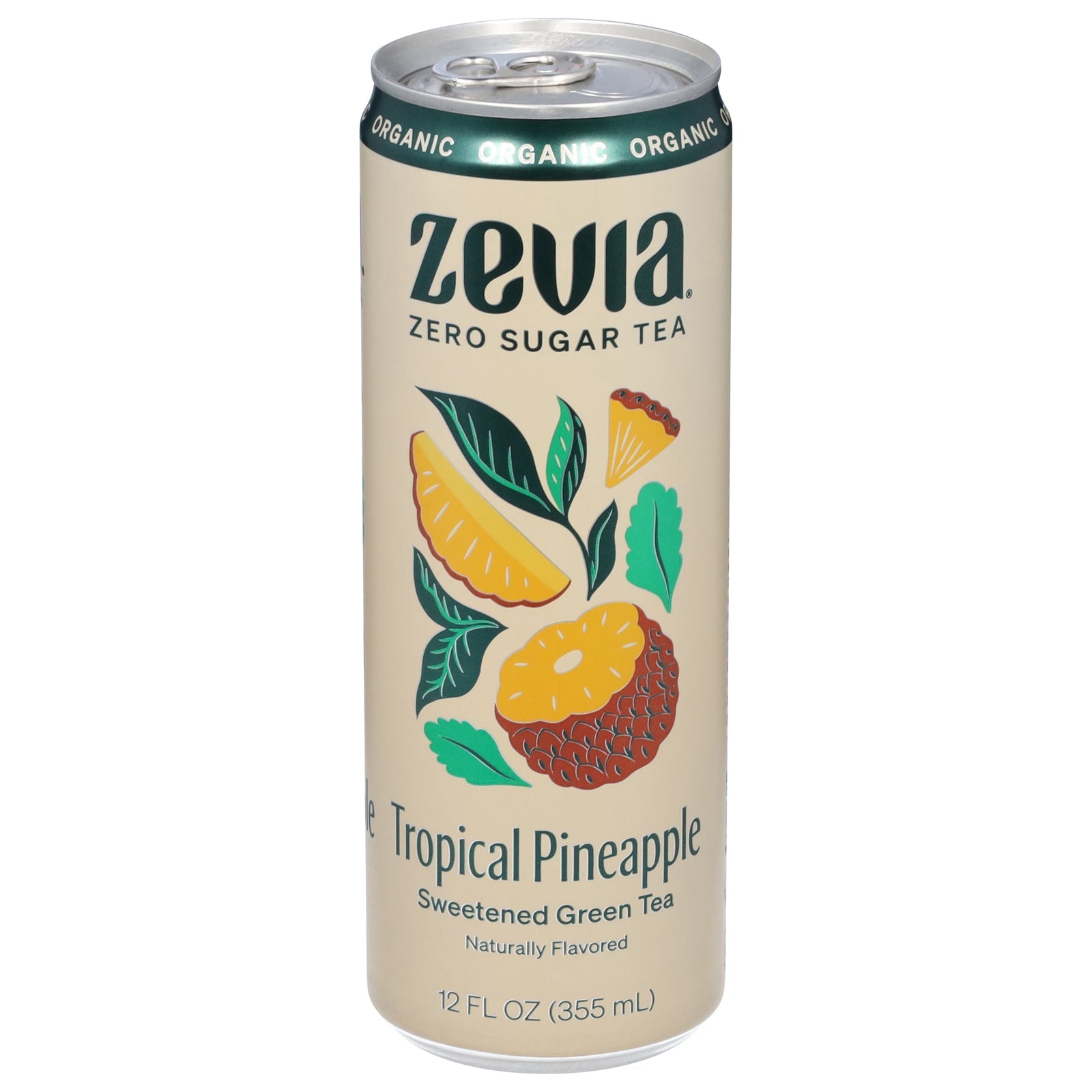 Té verde orgánico Zevia, sabor a piña tropical, paquete de 12