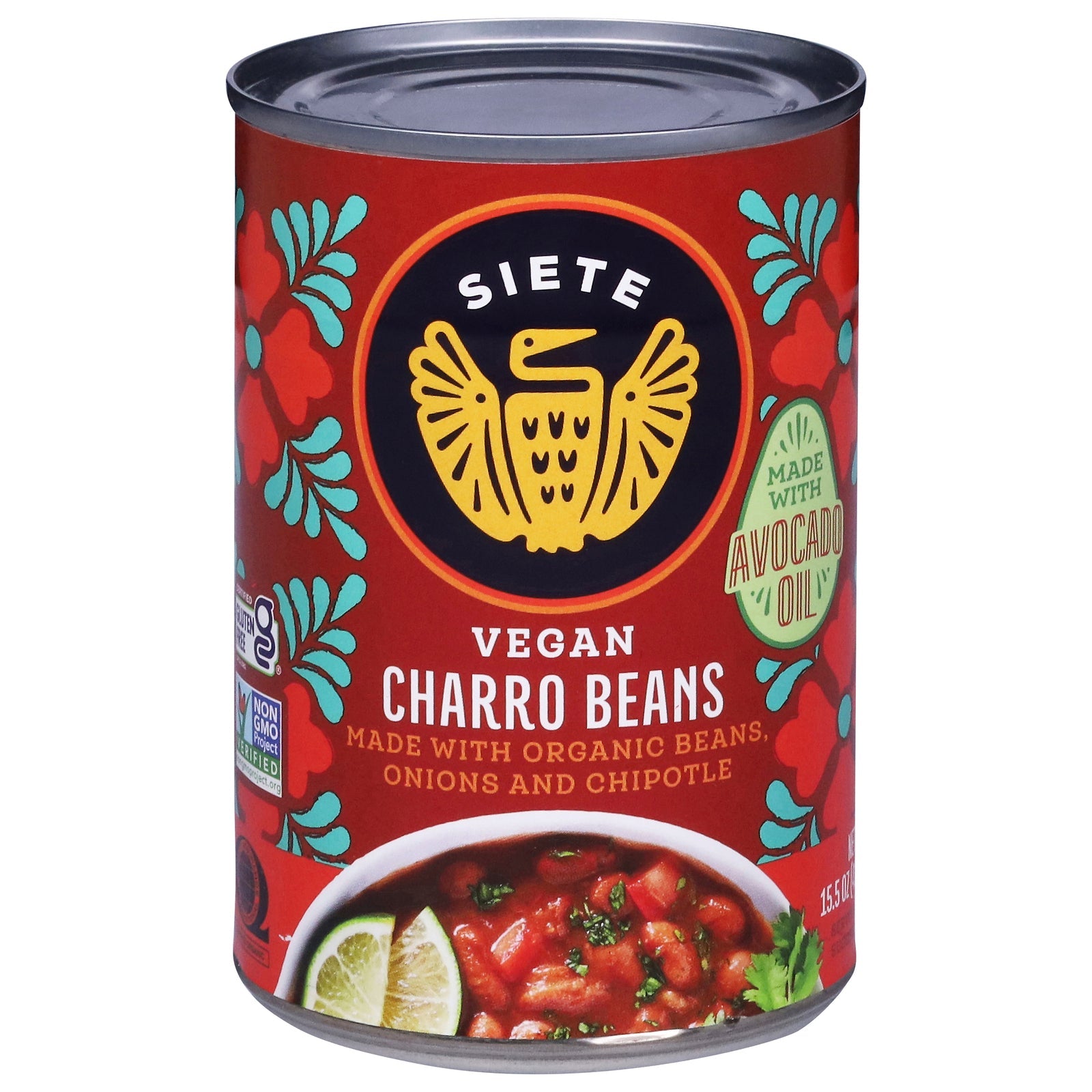 Frijoles refritos charros de Siete Family Foods - Variedad orgánica - Paquete de 12 (15.5 oz)