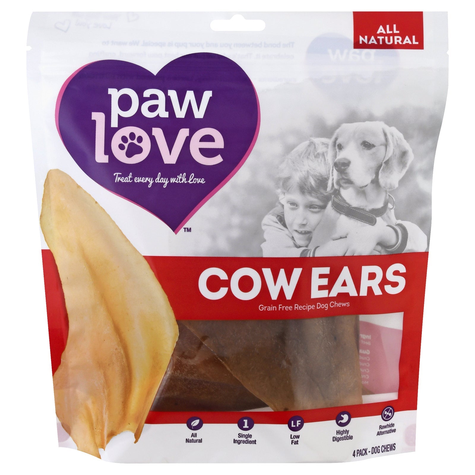 Premio para perros Paw Love con forma de orejas de vaca (paquete de 6, 4 unidades)