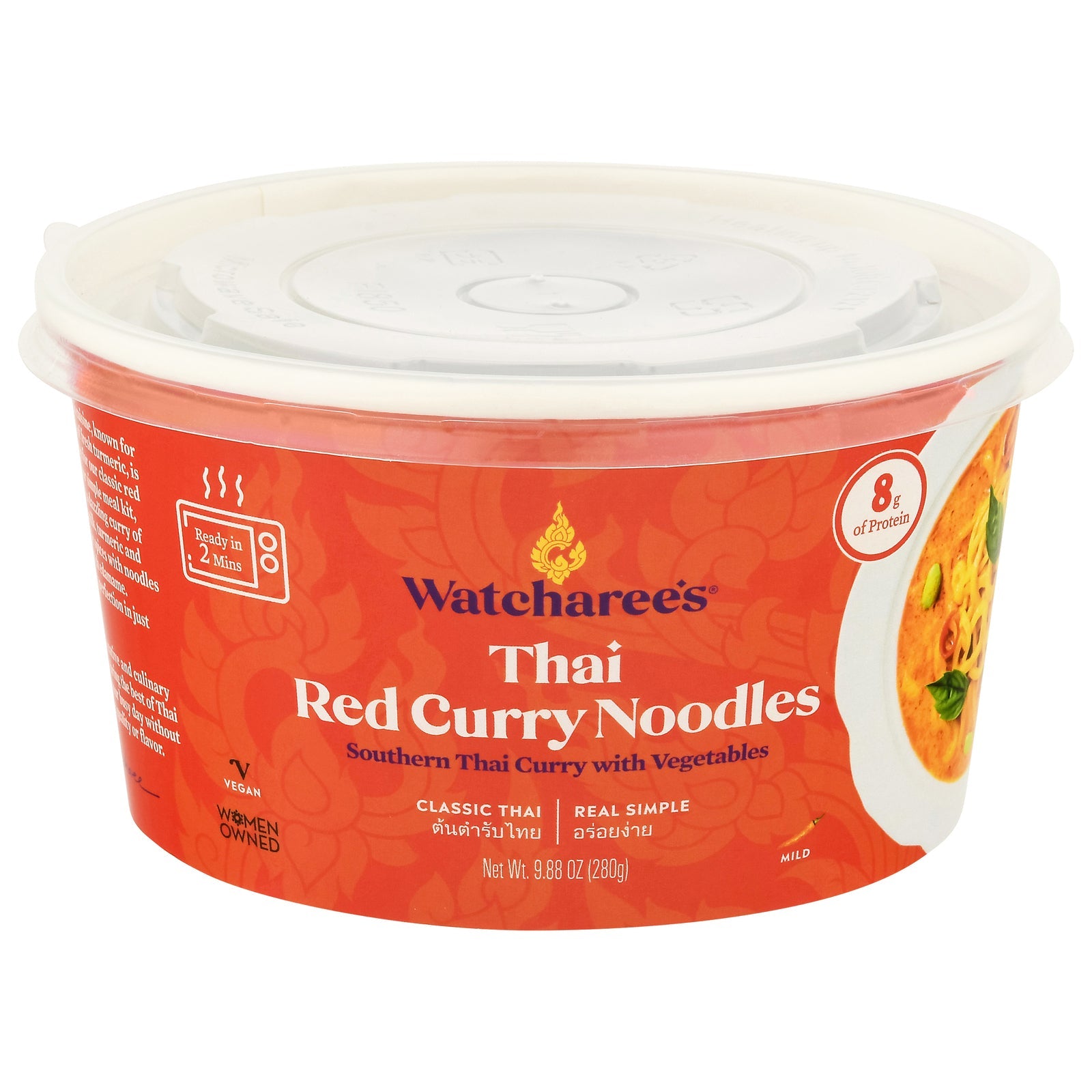 Tazón de fideos al curry rojo tailandés de Watcharee, 6 x 9.88 oz - Sabor auténtico, listo para comer