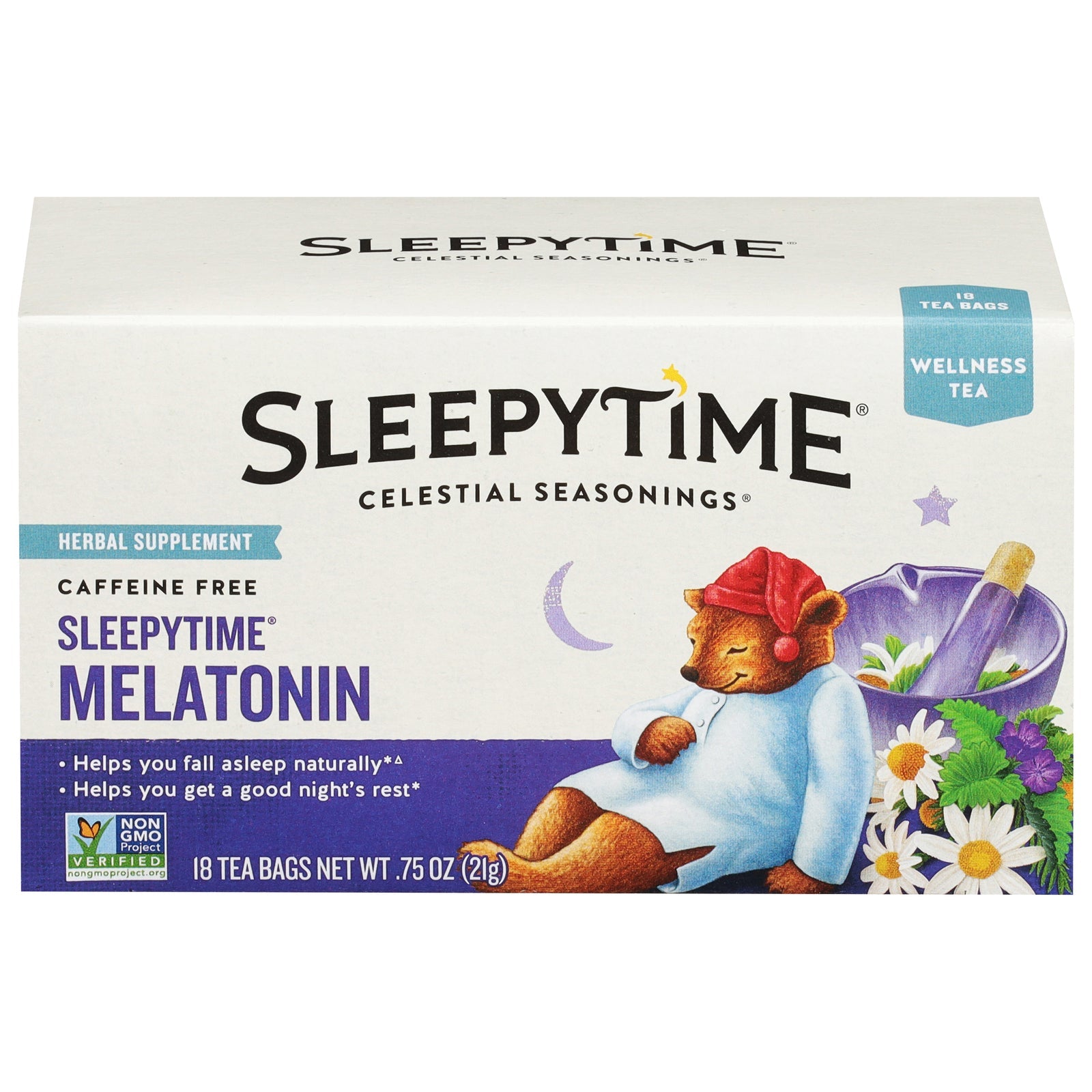 Té de melatonina para dormir Celestial Seasonings, 18 bolsitas