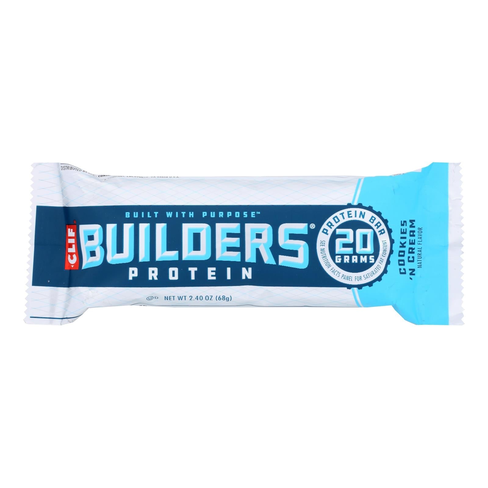 Barra de chocolate Clif Bar Builder - Galletas y crema - Caja de 12 - 2.4 oz