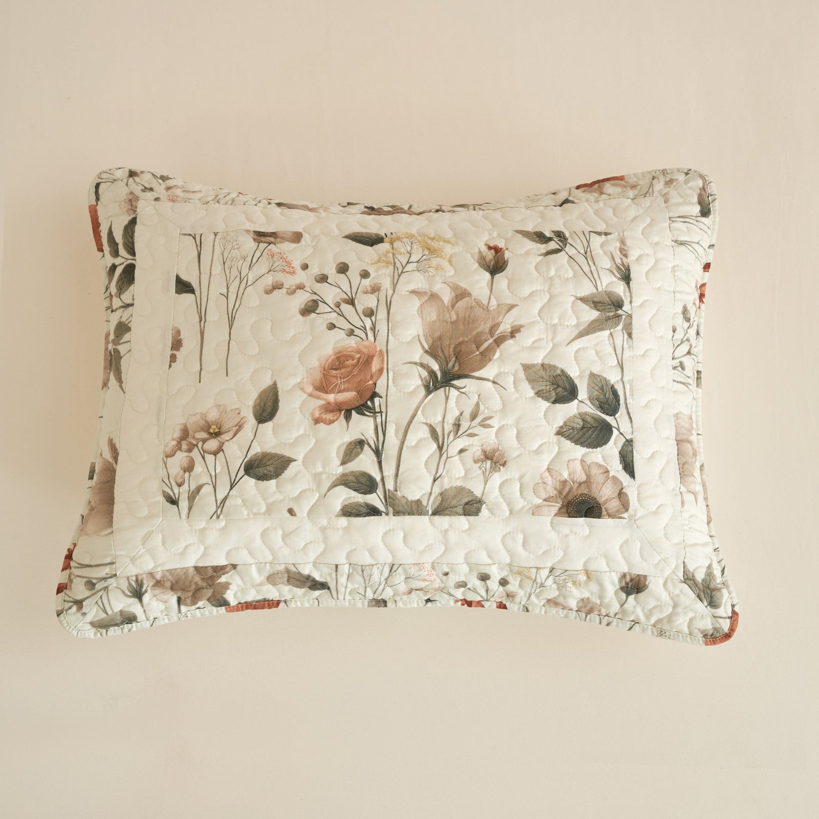 DaDalogy Enchanted Meadow Quilt Set - Victoria Garden Delicate Floral Symphony in Beige, Rose, and Soft Green, Luxuriously Soft Quilted Bedspread Set