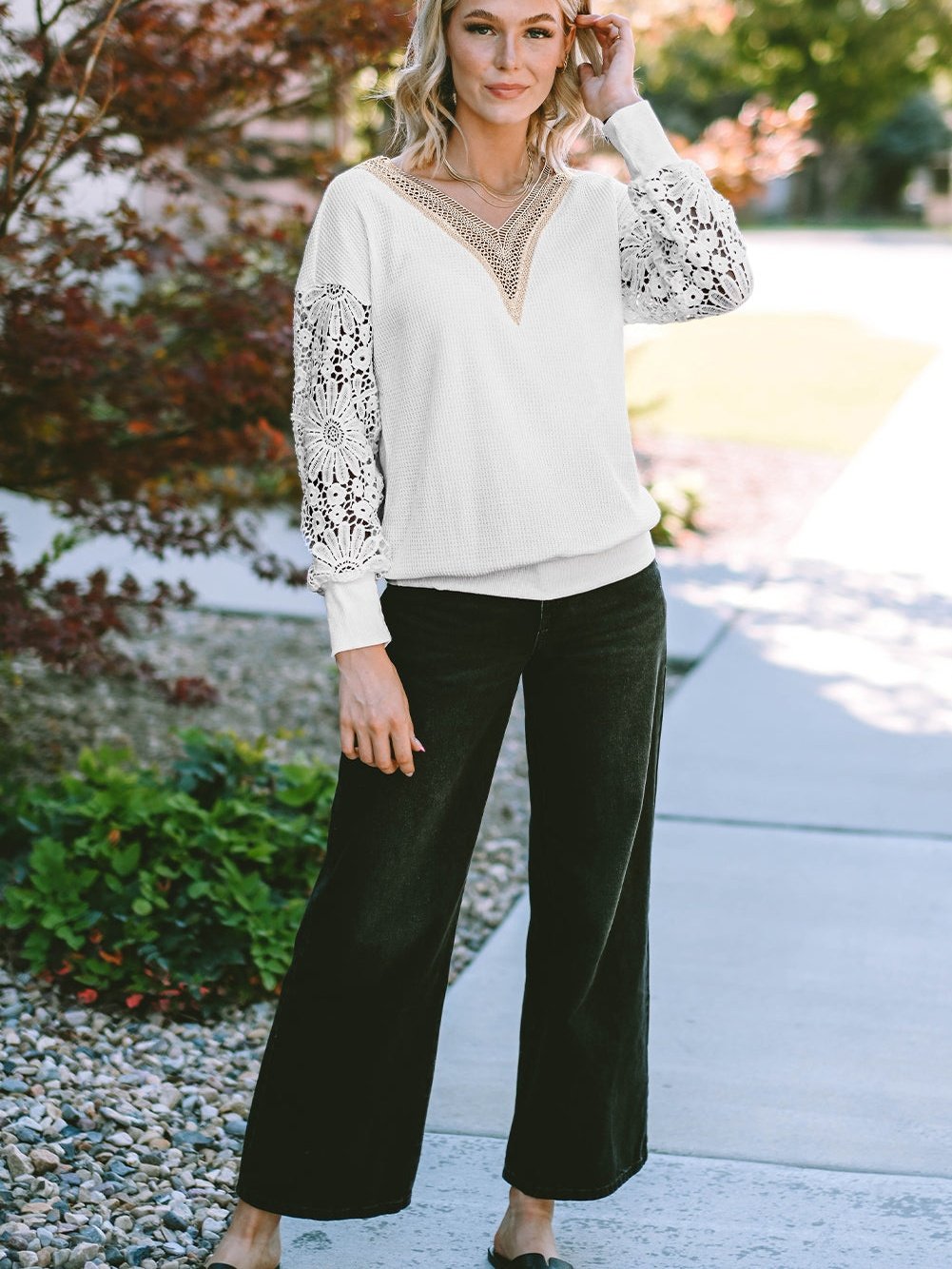 Long Sleeve V-Neck Tunic with Butterfly Design