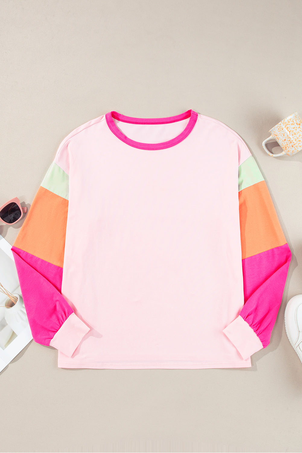 Long Sleeve Crew Neck T-Shirt with Rainbow Sleeves