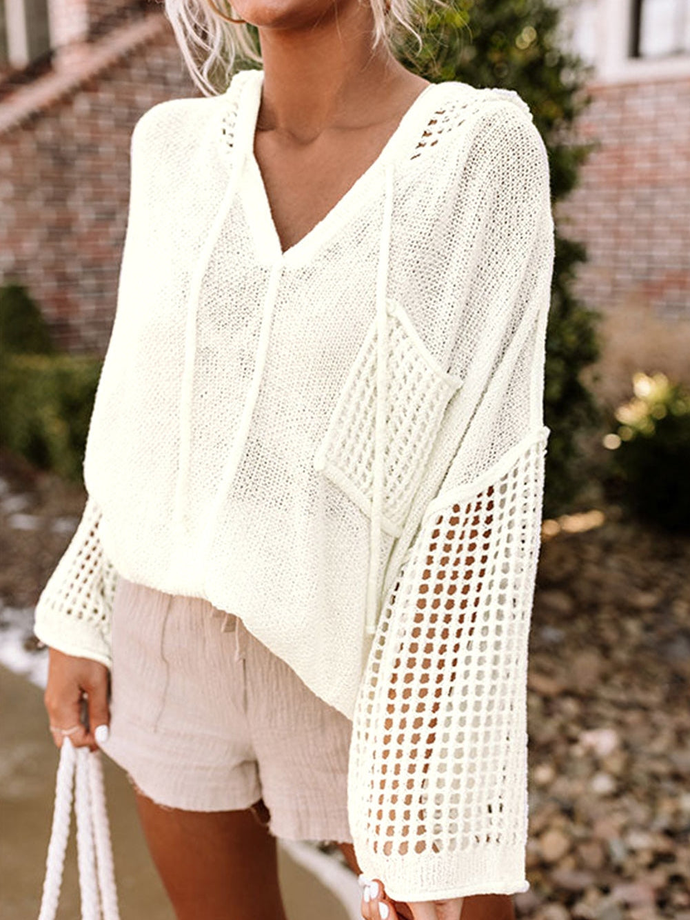 Open Knit Hooded Sweater