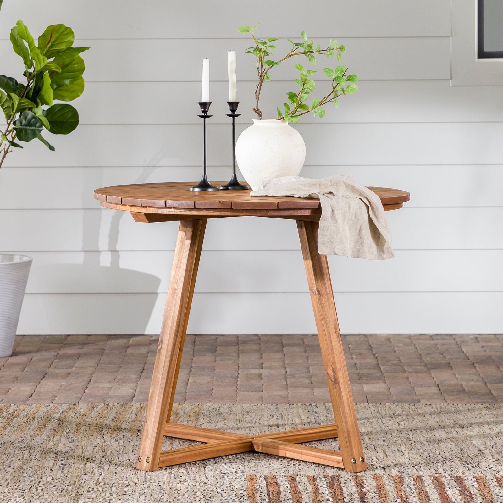 Mesa de comedor redonda para patio con tablero de listones moderno Prenton