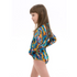 Kid's girl's One-piece swimsuit with sleeves Feathers