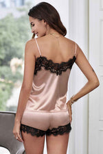 Women's 5-Piece Satin Pajama Set, Lace Trimmed
