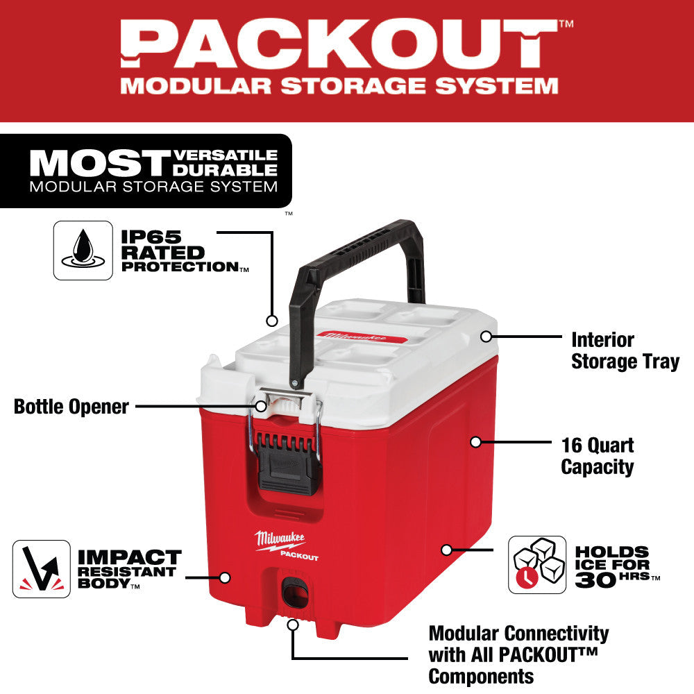 Hielera compacta Milwaukee 48-22-8460 PACKOUT™ de 16 cuartos de galón
