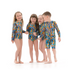 Kid's girl's One-piece swimsuit with sleeves Feathers