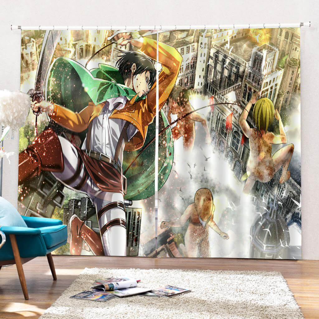 2 Panels Attack on Titan Curtains Cosplay Blackout Window Drapes