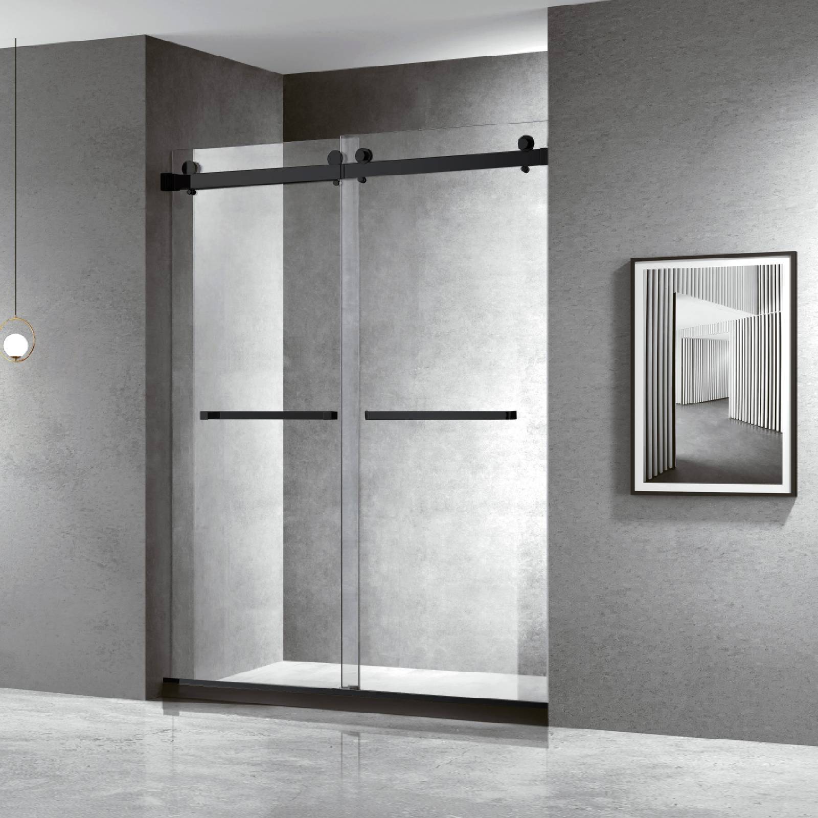 Puerta de ducha corrediza doble sin marco de 60'' de ancho x 76'' de alto con vidrio transparente
