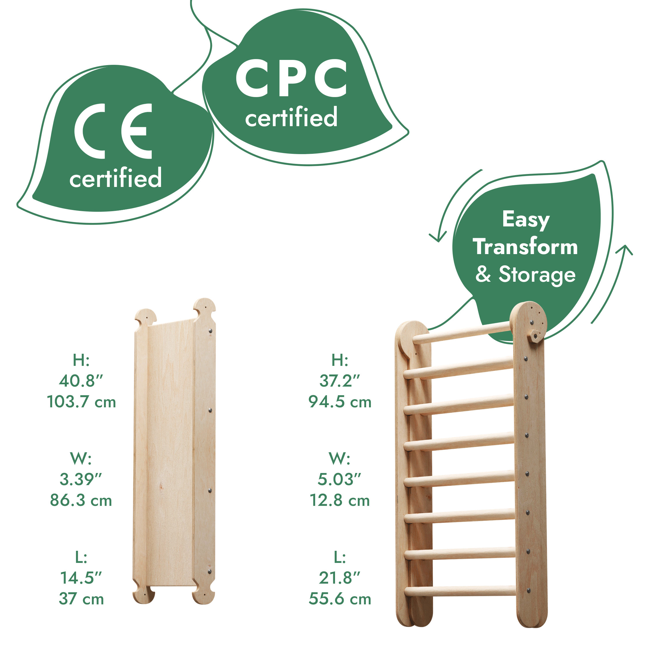 6 in 1 Wooden Swedish Wall / Climbing ladder for Children + Swing Set + Slide Board