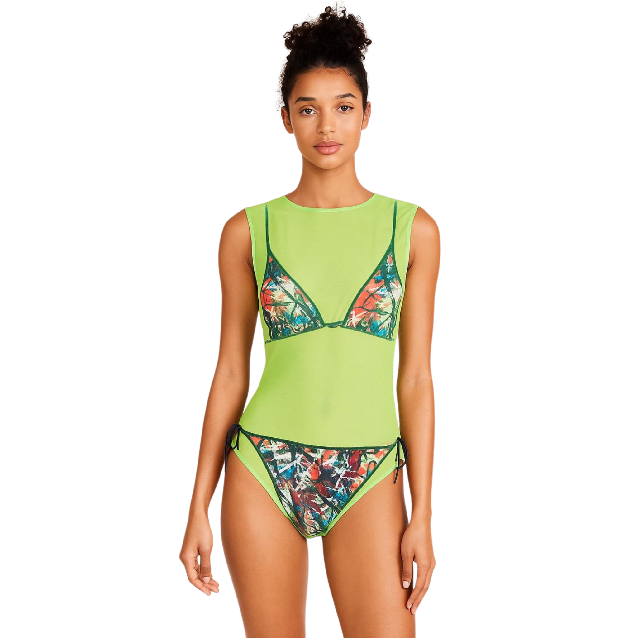 Tricks Green One-Piece Sleeveless Swimsuit