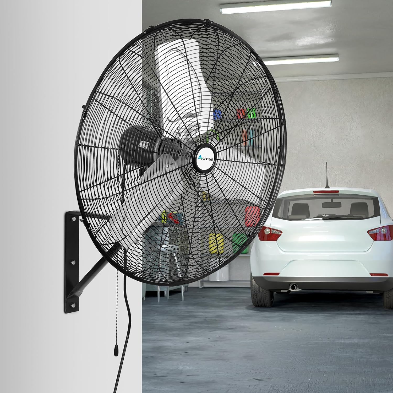 ACHAZEL 24" 6500 CFM High-Velocity Wall Fan: 3-Speed Oscillating, Heavy-Duty Shop Fan, UL Listed