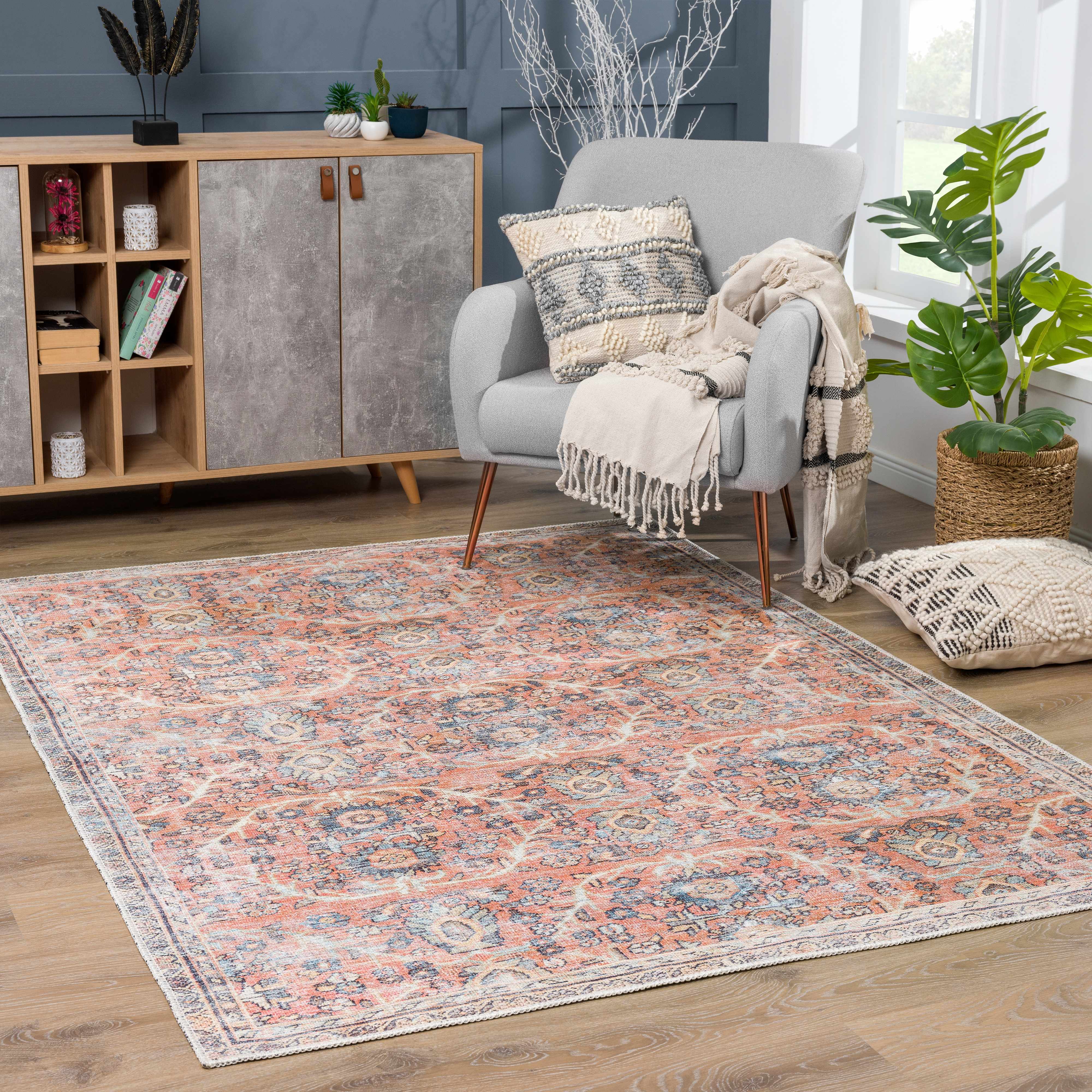 Alfombra lavable Urpi en rosa y azul - Oferta