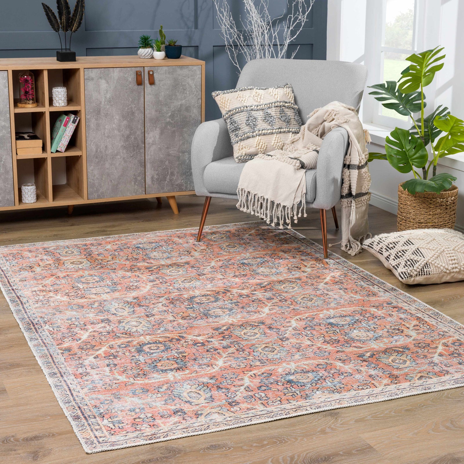 Alfombra lavable Urpi en rosa y azul - Oferta