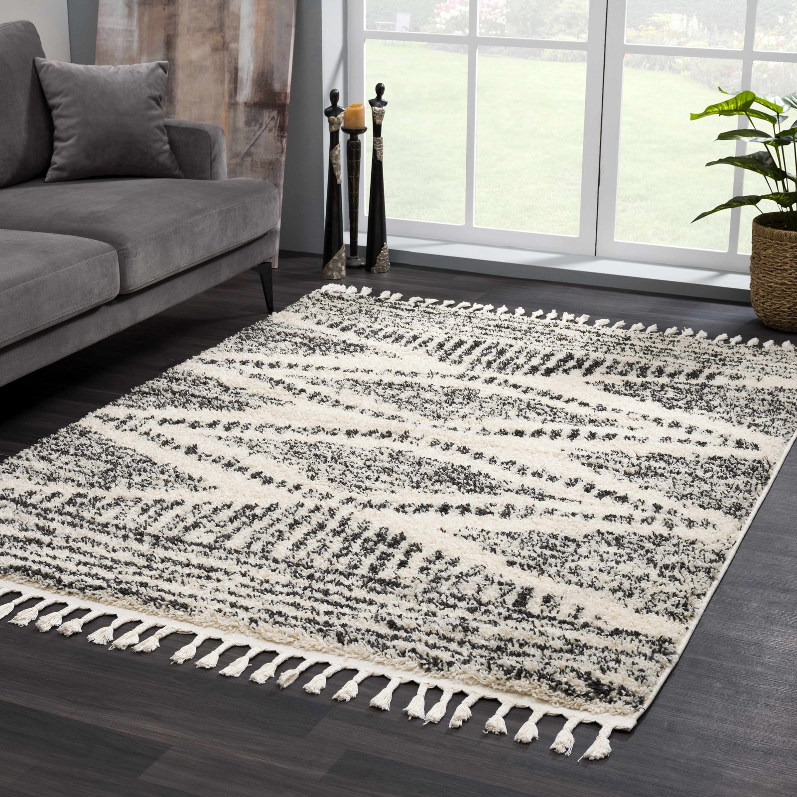 Alfombra de pelo largo bereber con diseño de anzuelo