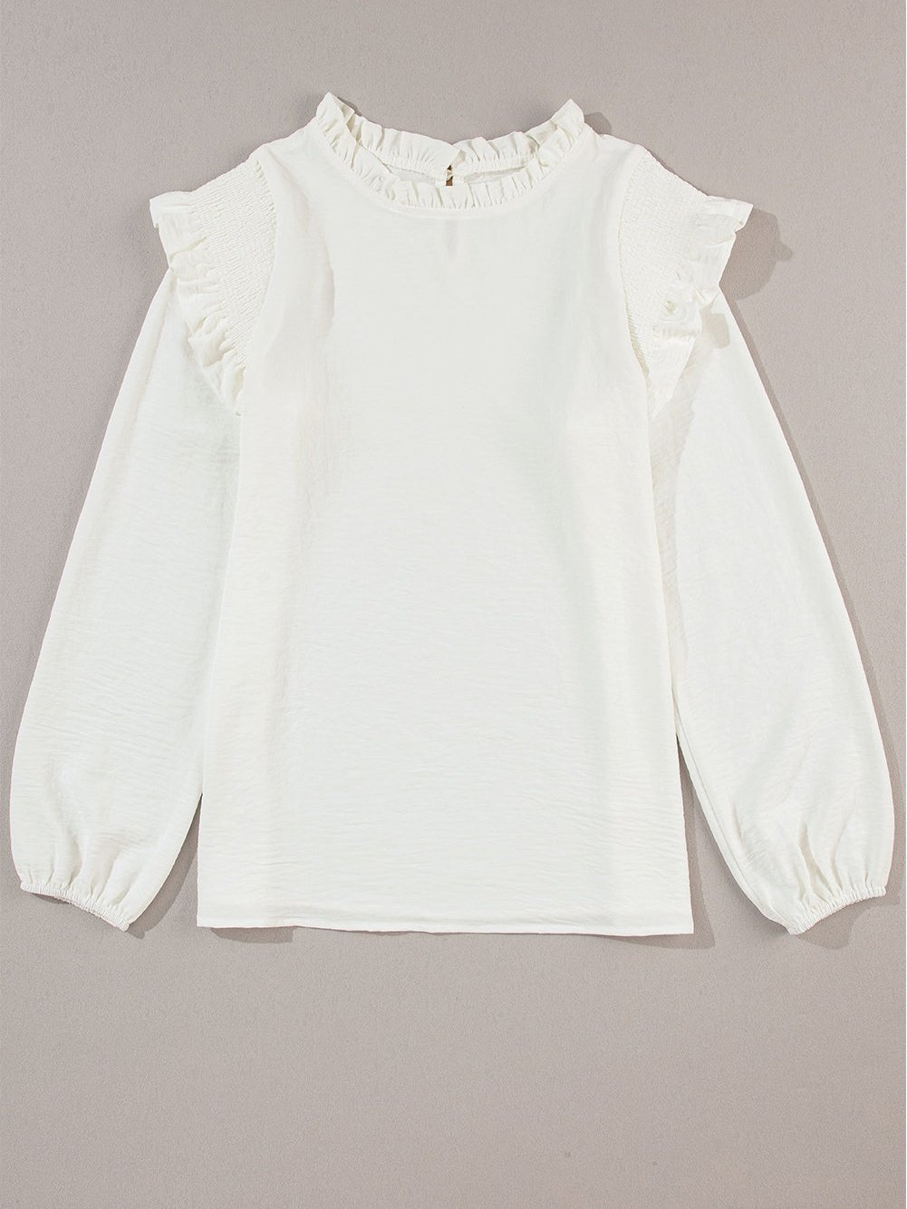 Flowy White Blouse with Ruffle Trim