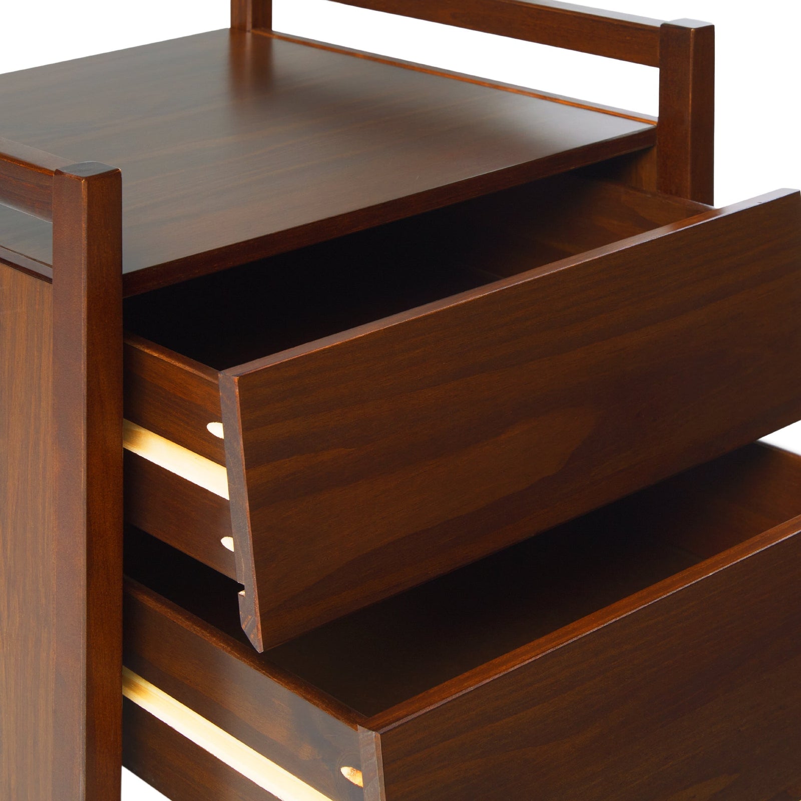Mesita de noche de madera con dos cajones de estilo moderno de mediados de siglo de Oswald