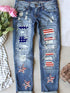 Ripped Jeans with Patriotic Patches