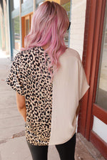Leopard Print and Solid Color Blouse