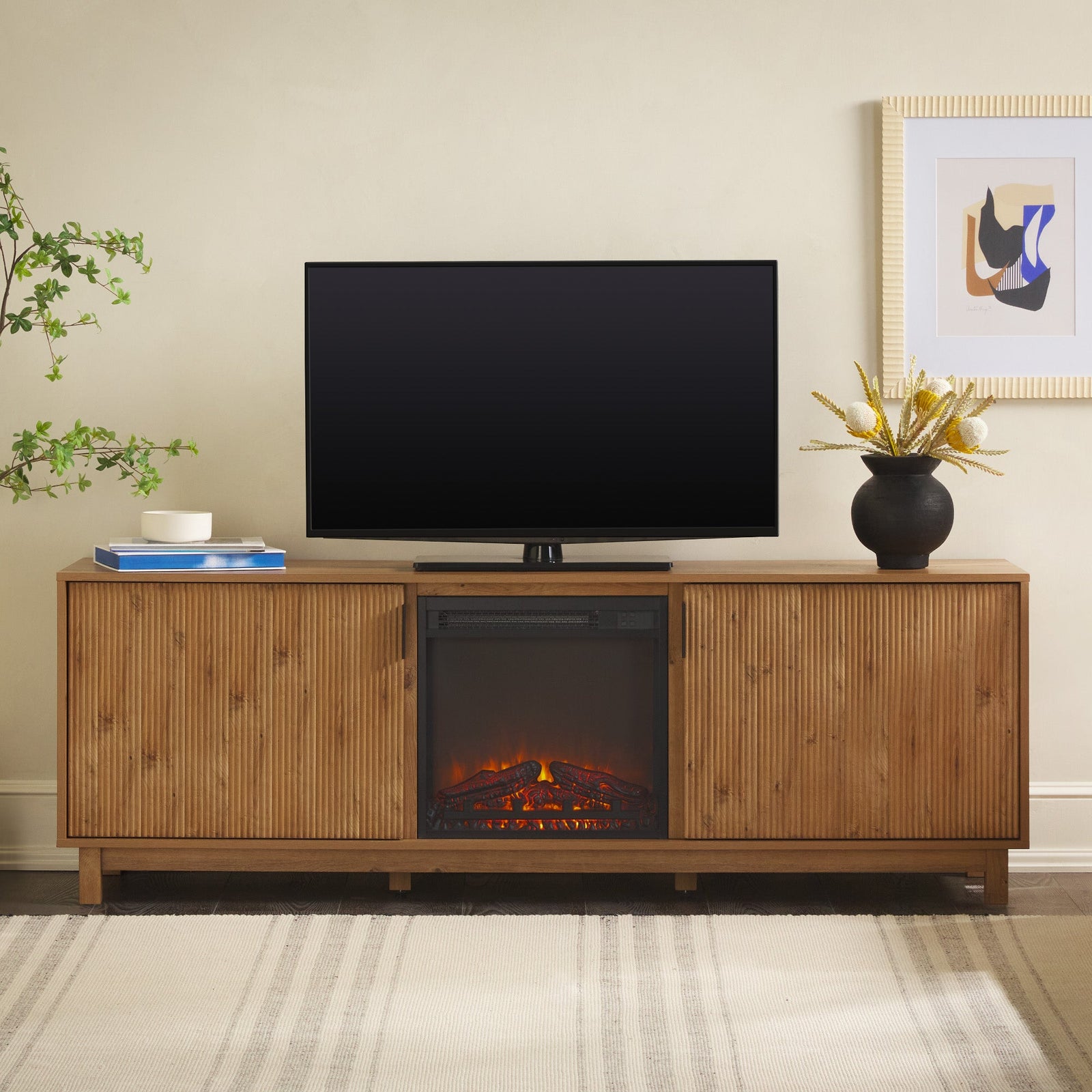 Mueble de TV moderno con chimenea eléctrica independiente de 70