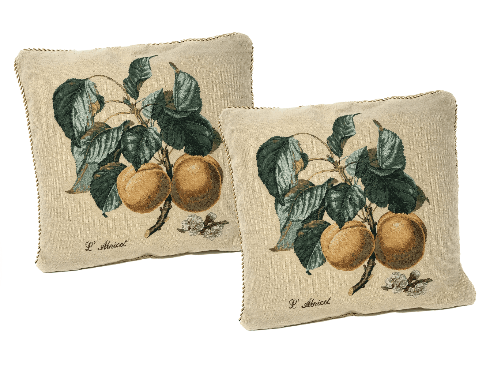 DaDa Bedding Set of 2-Pieces Yellow Apricot Fruits Elegant Tapestry Throw Pillow Covers w/ Inserts - 18