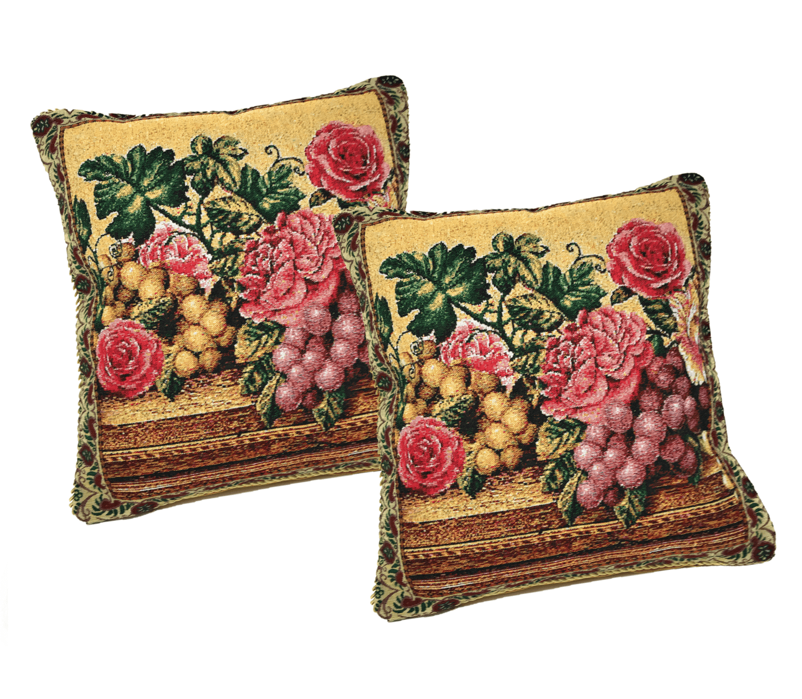DaDa Bedding Set of 2-Pieces Parade Fruit & Roses Garden Tapestry Throw Pillow Covers w/ Inserts - 18