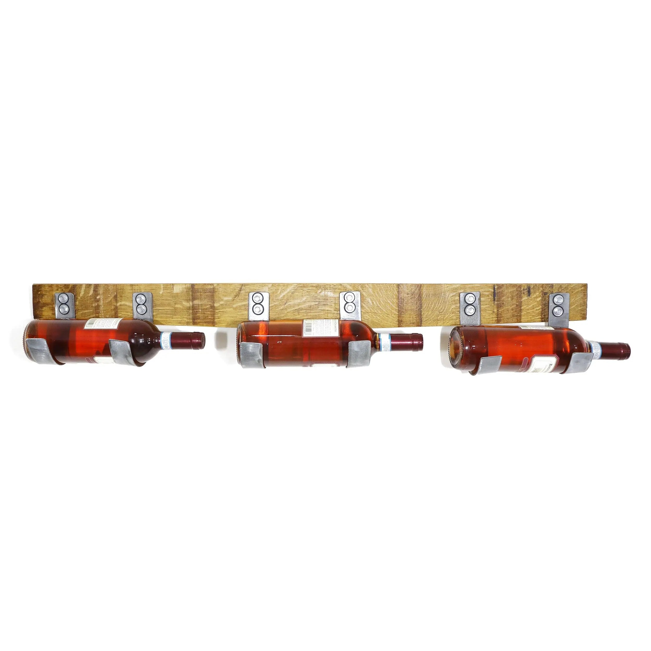 Soporte para 3 botellas de vino en forma de barril - Botellero de pared - Botellero rústico - Almacenamiento de vino único