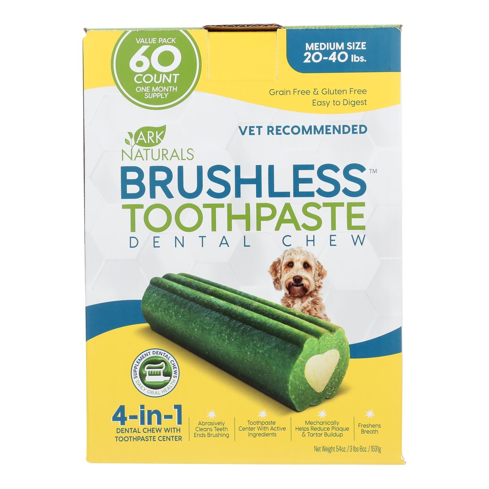 Pasta dental masticable Ark Naturals sin cepillo para perros medianos (60 unidades) 