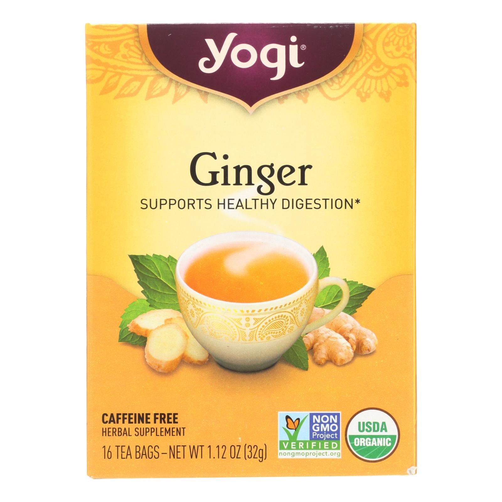 Infusión de jengibre orgánico sin cafeína de Yogi (paquete de 6 - 16 bolsitas)